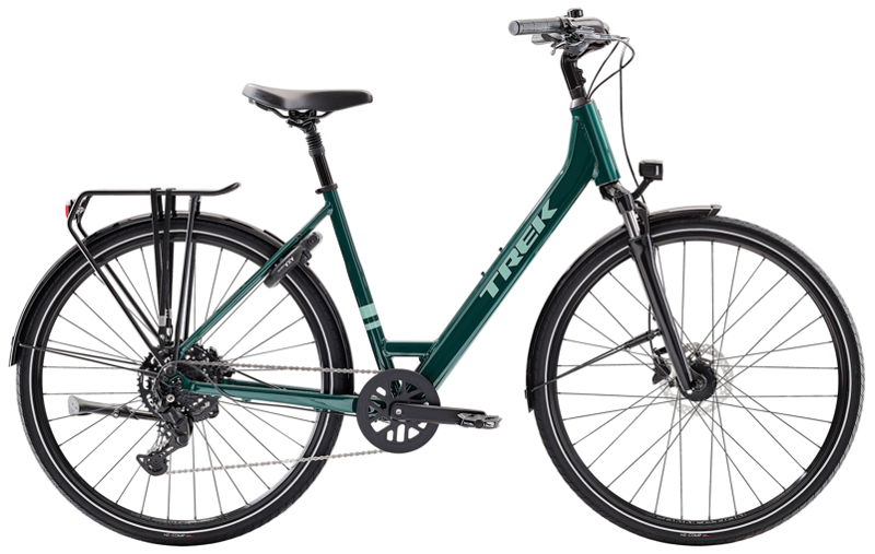Trek Verve Lowstep Equipped Hybrid Bike in Juniper